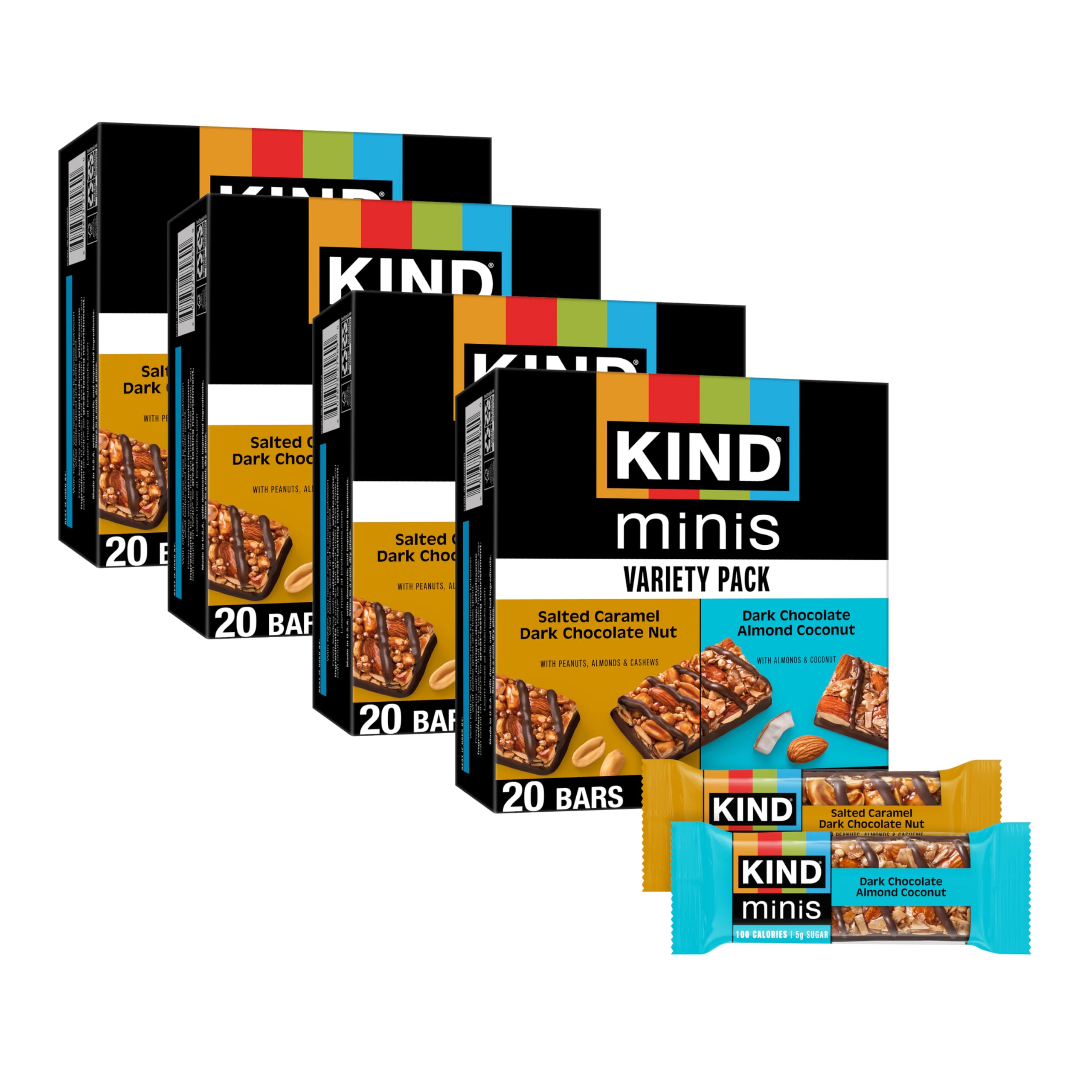KIND mini variety front packaging showing 80-count for easy grabbing