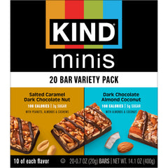 KIND minis on a table with coffee showing convenient grab-and-go benefit