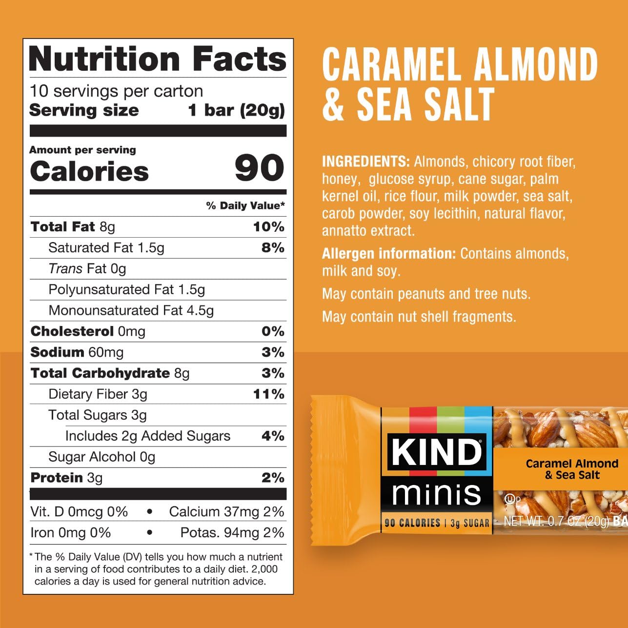 KIND open mini bar revealing chocolate and caramel layers for taste preview