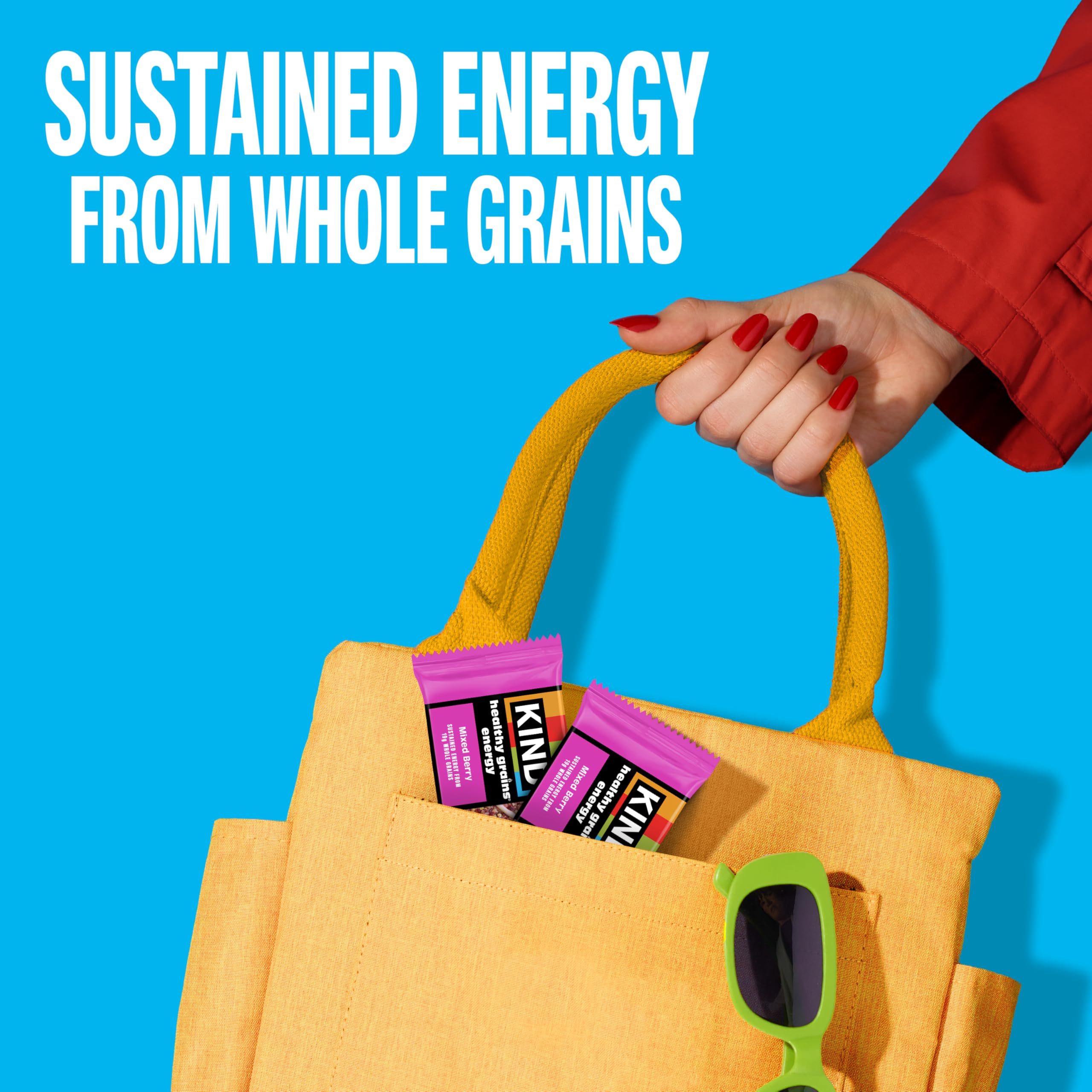KIND open bars stacked showing portion size and easy grab benefit