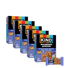 KIND front packaging showing Peanut Butter Banana Dark Chocolate and convenience benefit