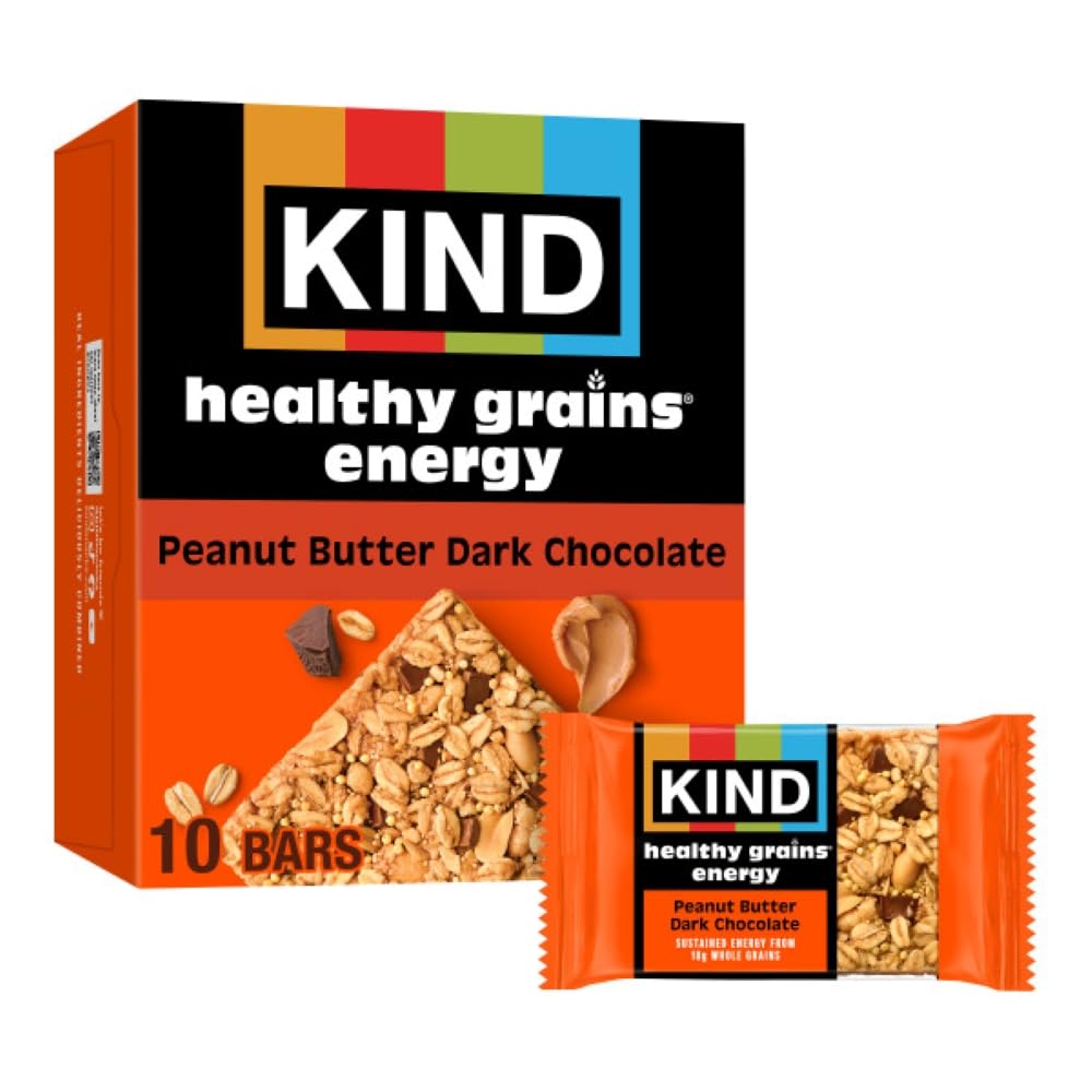 KIND front packaging of peanut butter dark chocolate bars showing count and branding for quick grabs