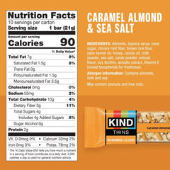 unwrapped KIND Thins bar with chocolate coating visible demonstrating lighter bite