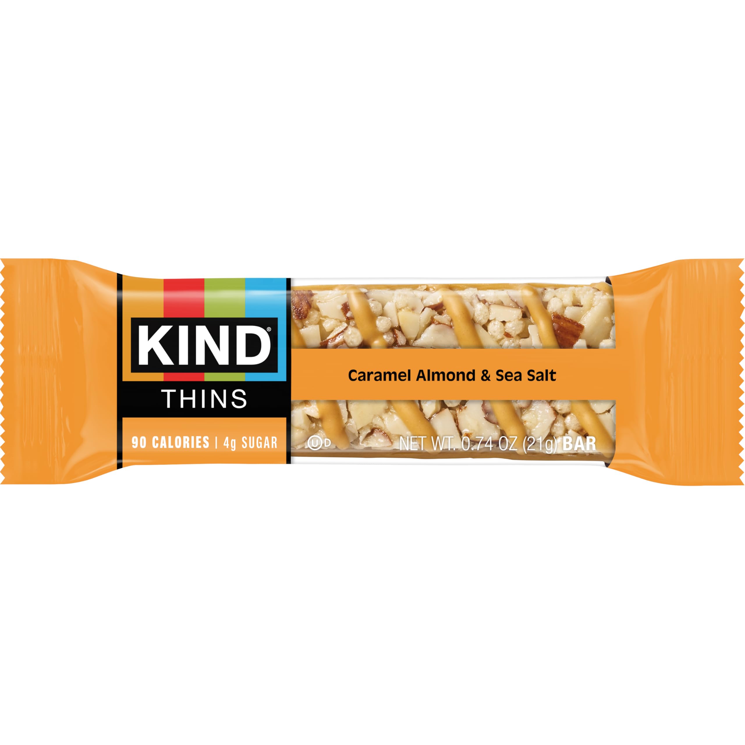 nutrition and ingredient label on KIND Thins package emphasizing gluten free and non-GMO