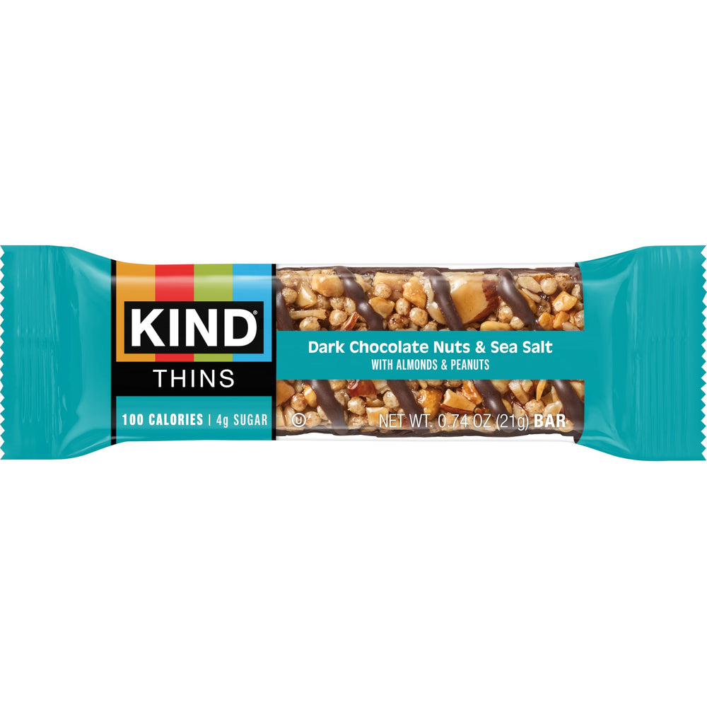 KIND Thins next to a smartphone showing portion size and portable calorie-conscious snack