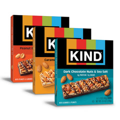 KIND variety pack front packaging showing 18 bars and flavor labels for quick selection
