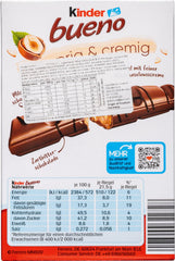Kinder Bueno single bar unwrapped revealing wafer and chocolate coating benefit