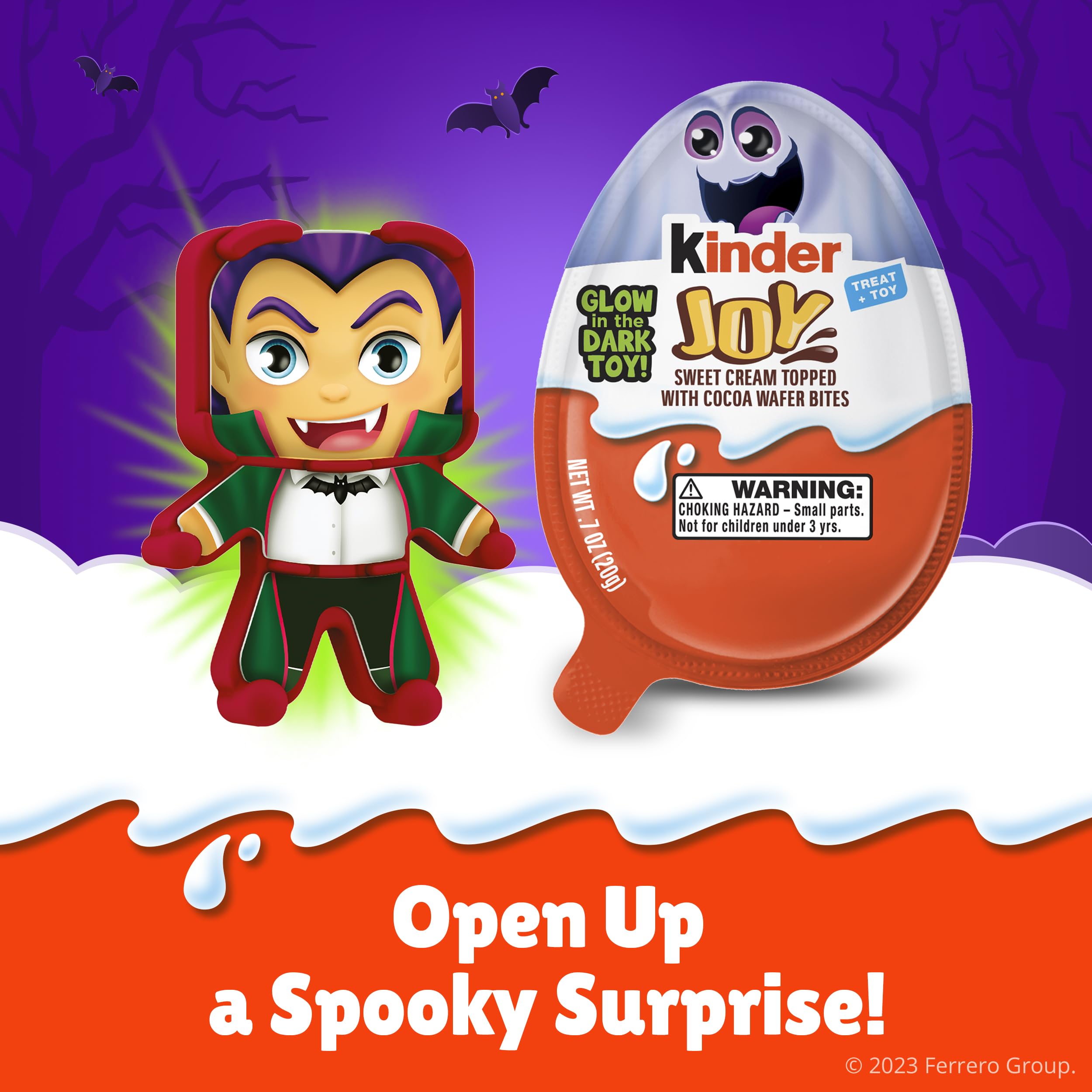 Kinder Joy eggs arranged on a Halloween party table to show festive use and group sharing
