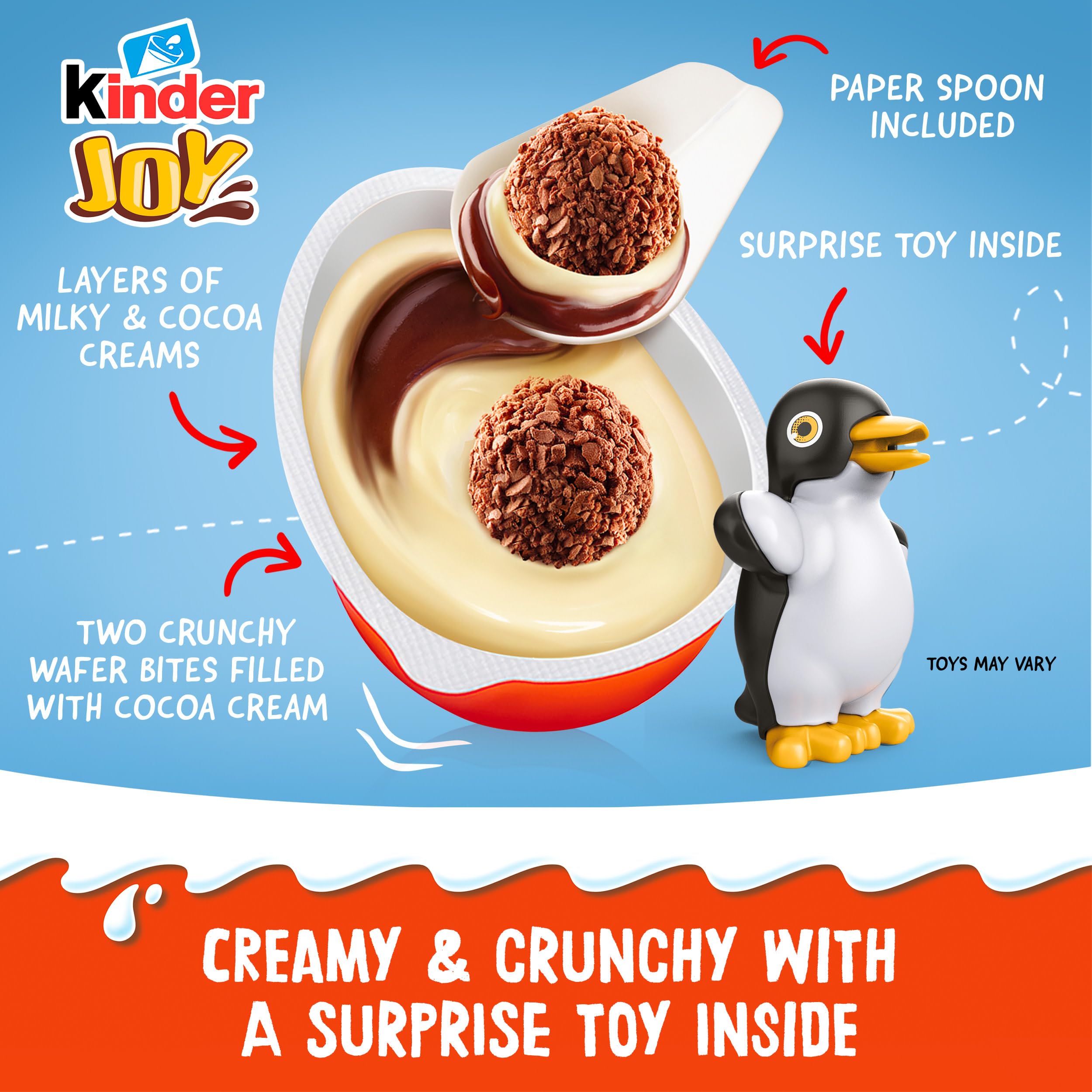 Kinder Joy two wafers detail highlighting crunchy chocolate texture