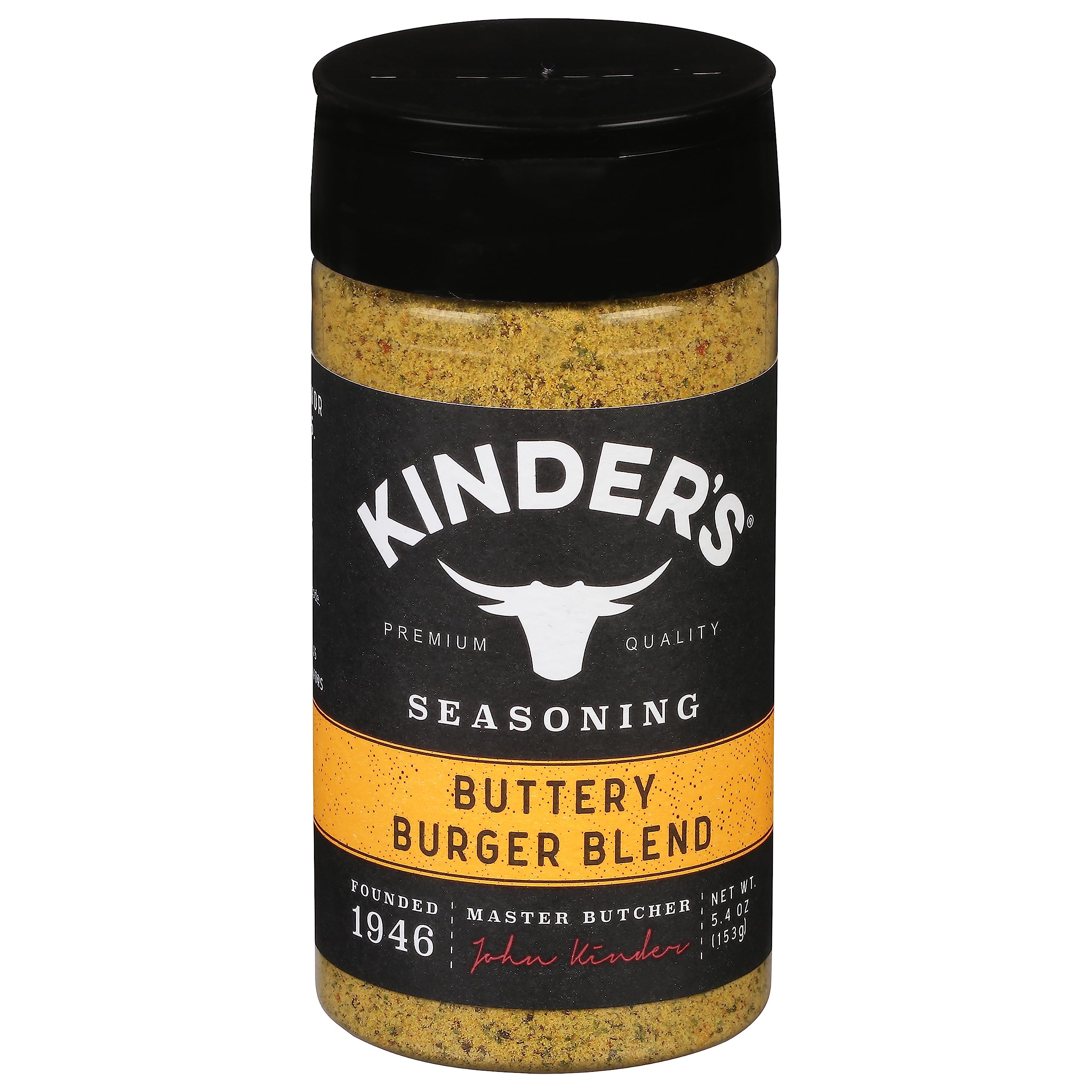 KINDER'S front jar view showing label and buttery burger flavor, enhances burger taste