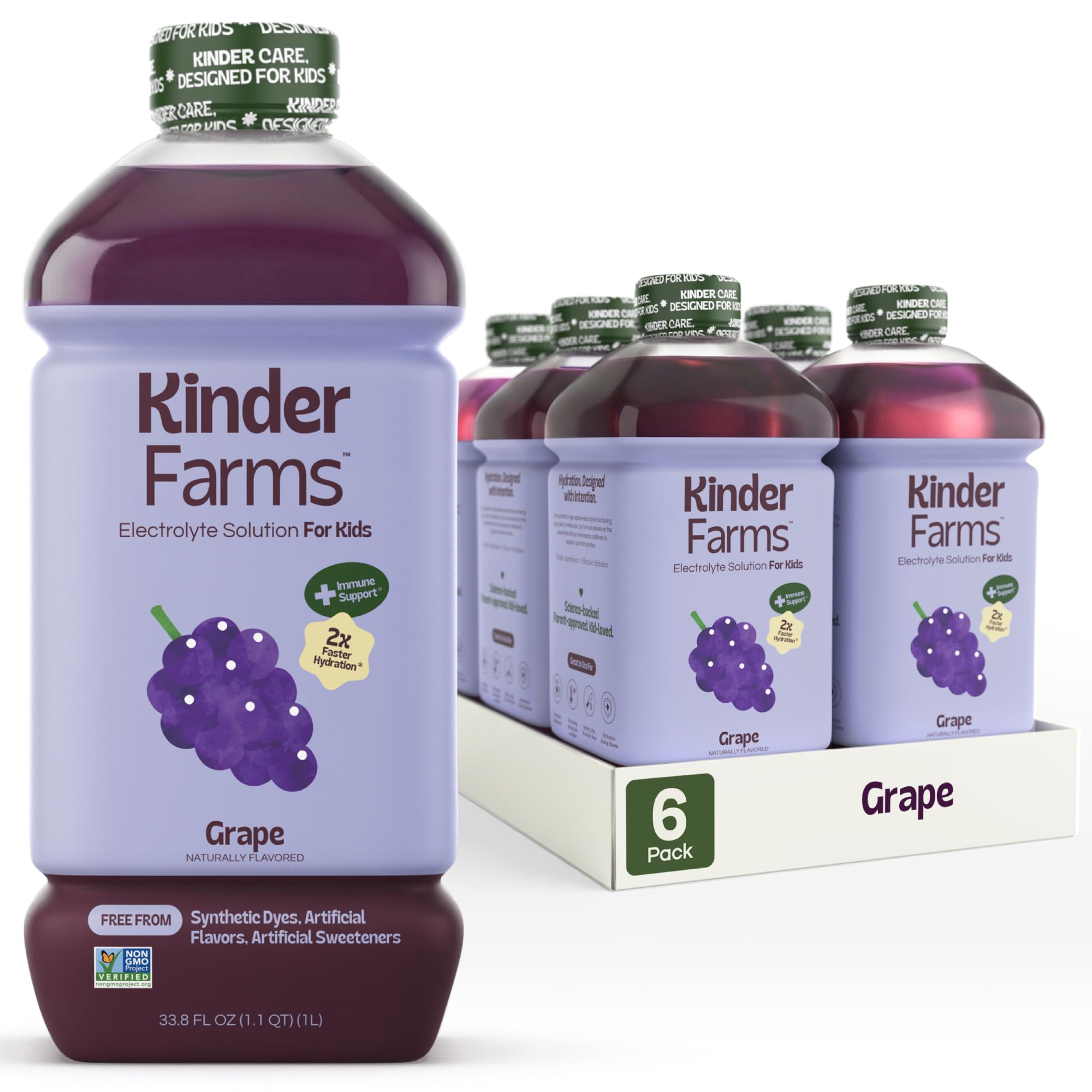 Kinderlyte front packaging showing grape flavor and quick hydration benefit