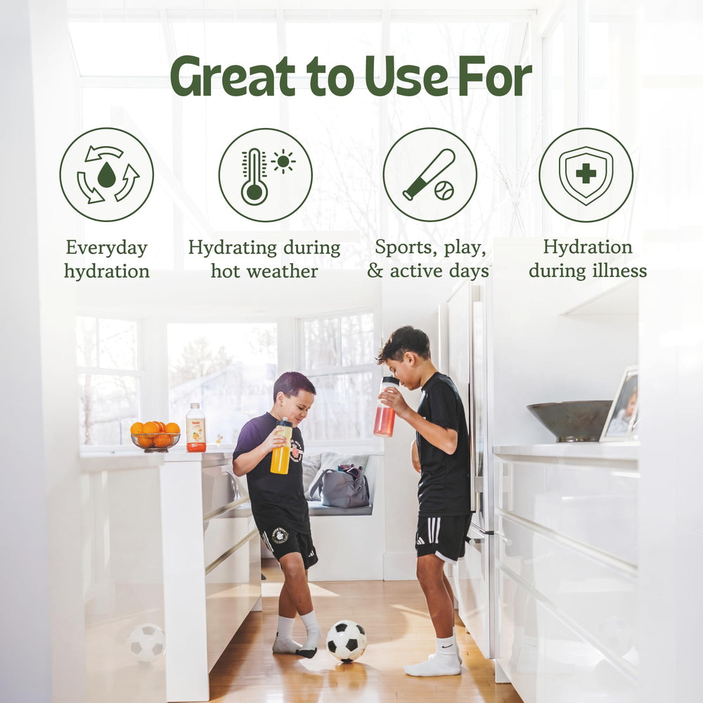 Kinderlyte bottle held by hand to show serving size for kids and portion control