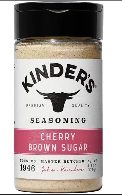 KINDER'S front label of cherry brown sugar rub showing shaker and flavor benefit
