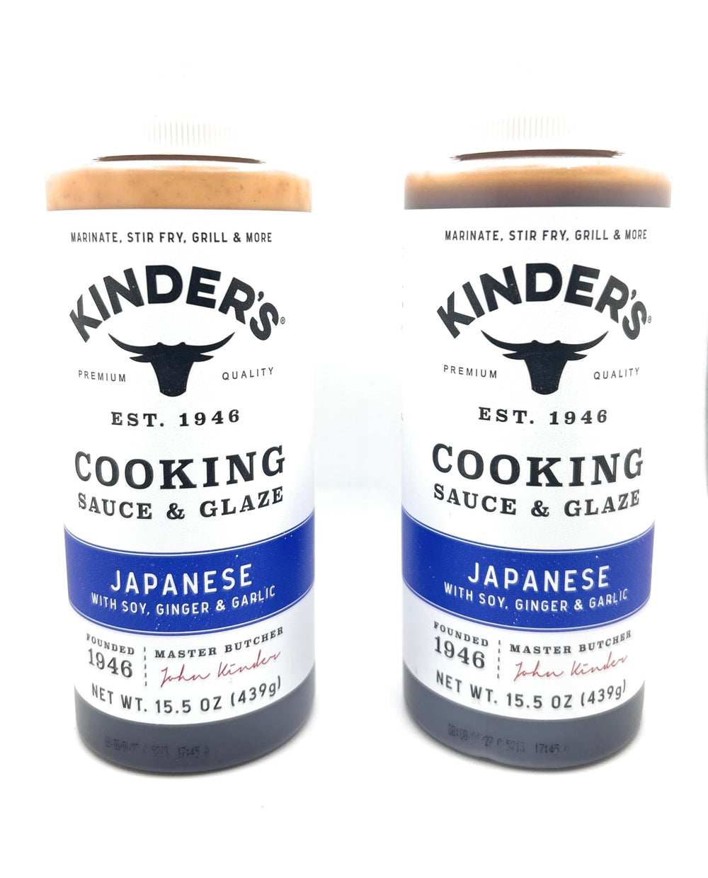 KINDER'S front packaging showing two 15.5oz bottles and clear label for easy identification and convenience