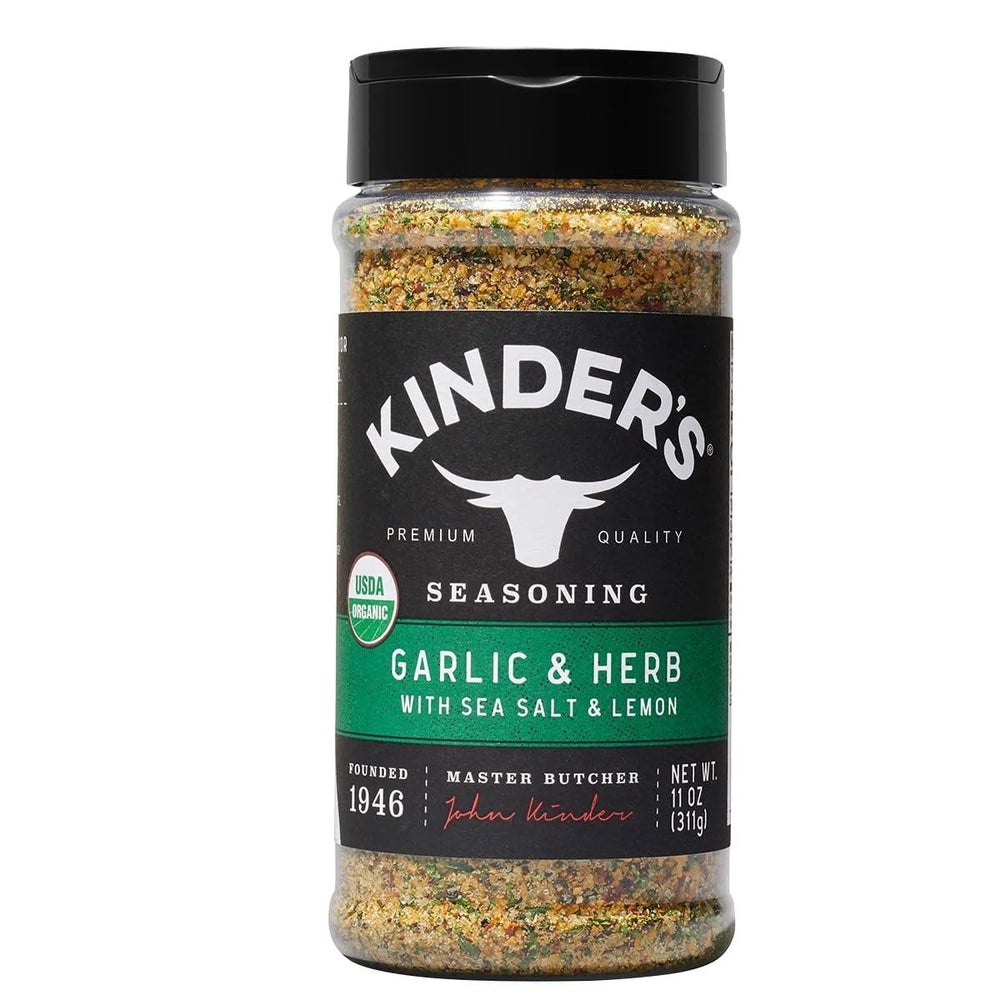 KINDER'S front packaging showing label and 11 oz jar, easy organic flavor