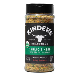 KINDER'S front packaging showing label and 11 oz jar, easy organic flavor