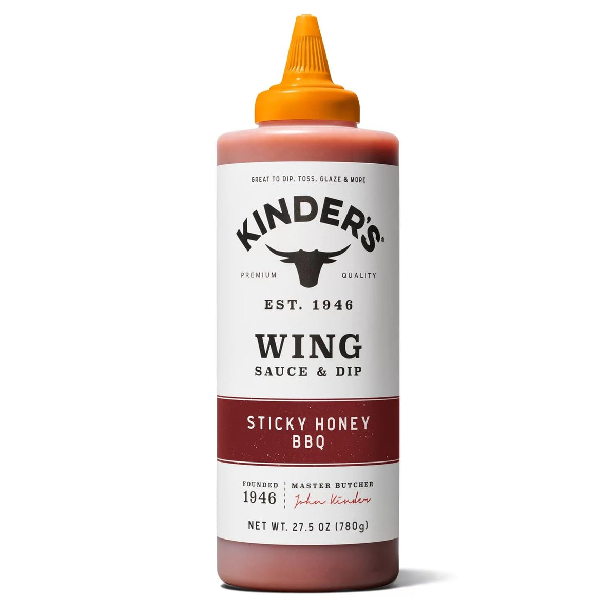 Kinder's front bottle view showing label and size for pantry convenience