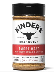 KINDER'S sweet heat bottle front label showing seasoning and versatile use