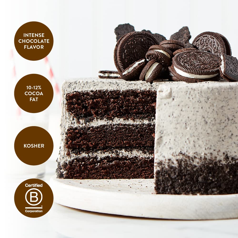 King Arthur decorated dark layer cake showing dramatic color and presentation benefit