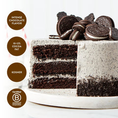King Arthur decorated dark layer cake showing dramatic color and presentation benefit