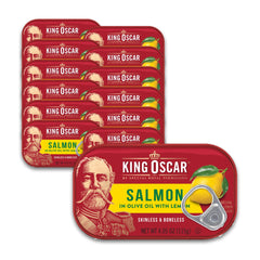 King Oscar front can showing lemon olive oil label and convenience