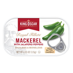 King Oscar open can of mackerel in olive oil, showing ready-to-eat convenience