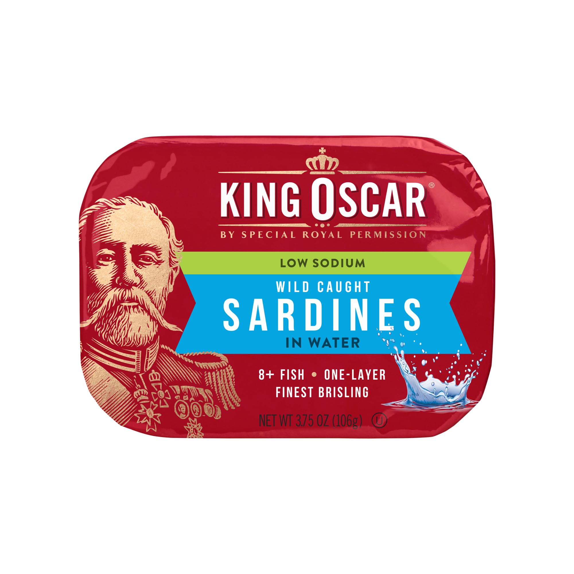 King Oscar open can top view displaying whole sardines, ready-to-eat