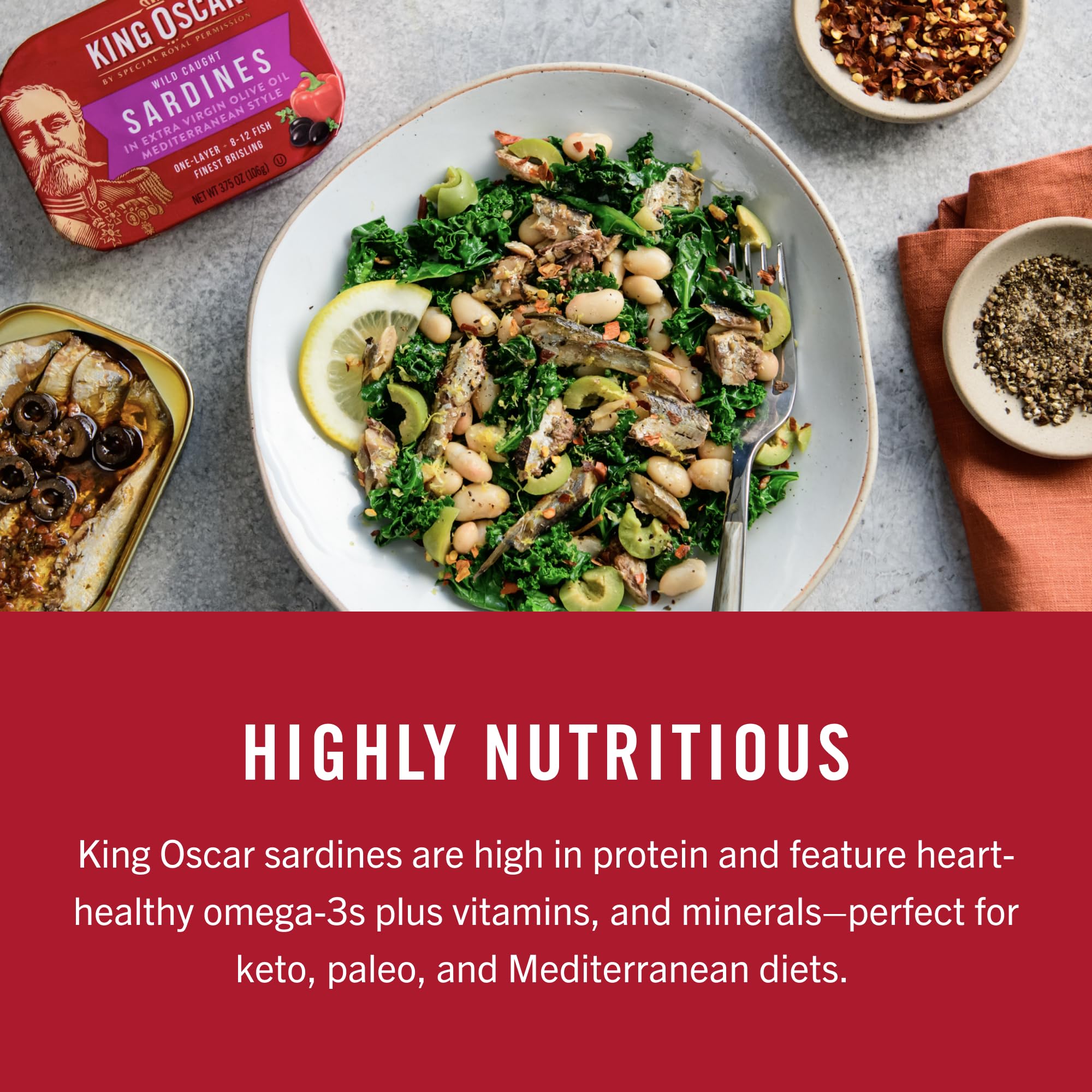 King Oscar pantry stacked twelve-pack, bulk value and storage