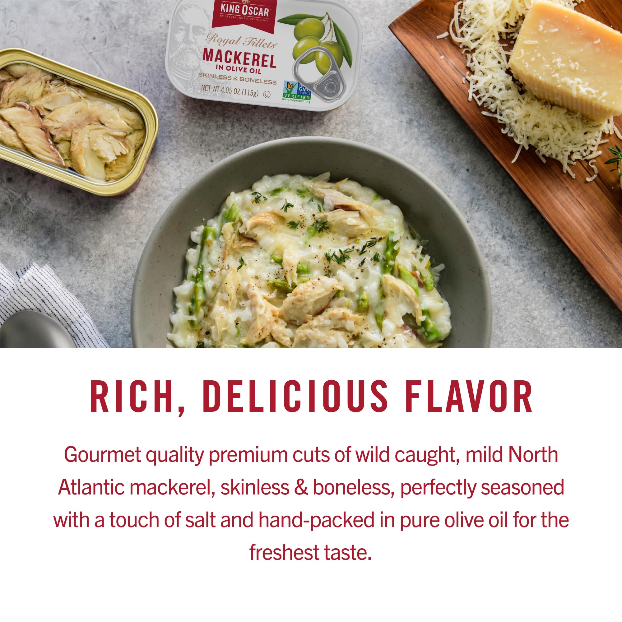 King Oscar mackerel served over pasta demonstrating a quick flavorful meal option