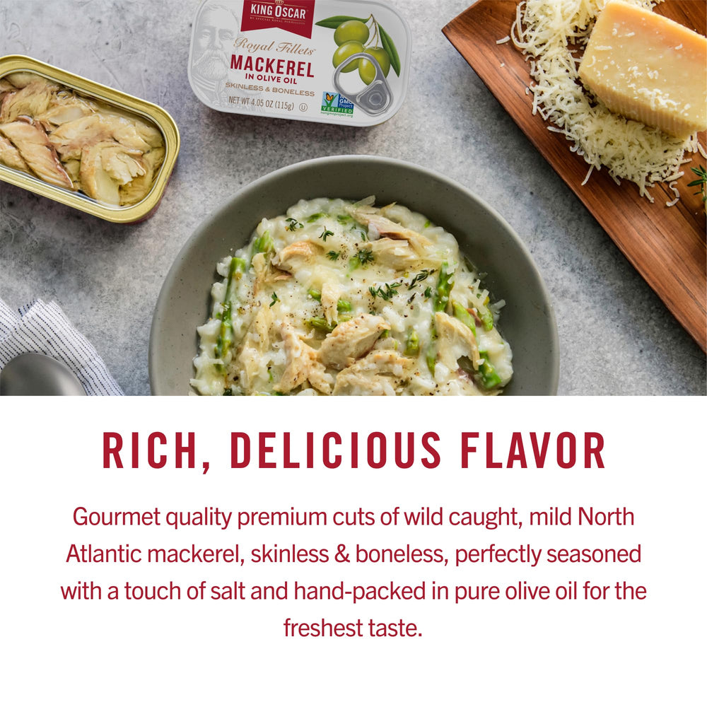 King Oscar mackerel served over pasta demonstrating a quick flavorful meal option