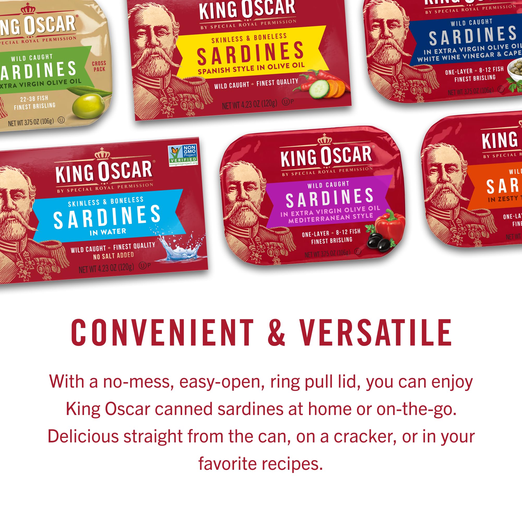 King Oscar scale comparison in hand, shows compact 3.75 oz can size