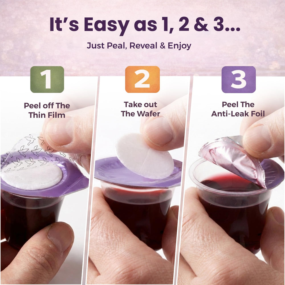 Kingdom wafer and cup top view highlighting easy-open convenience