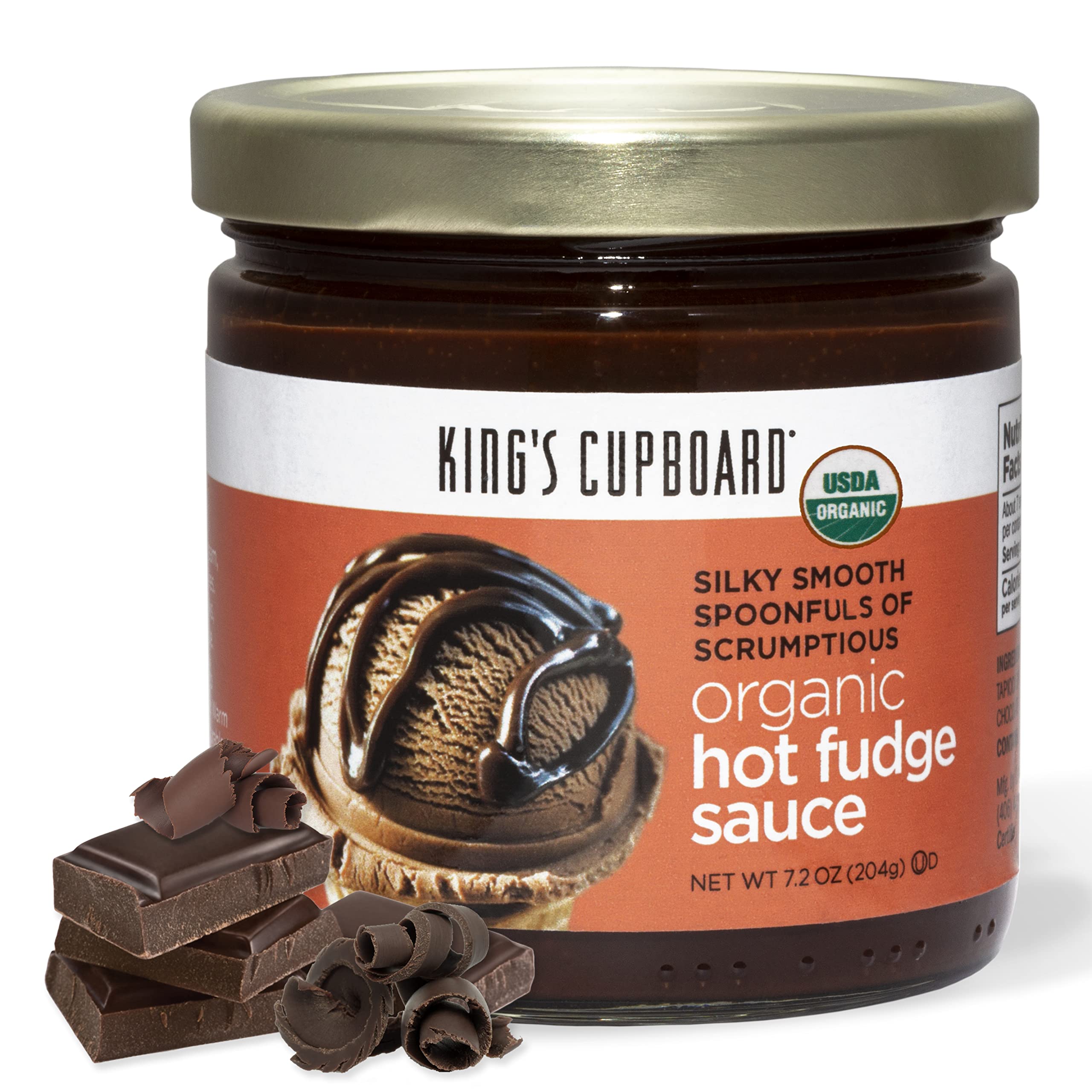 King's Cupboard front jar showing organic hot fudge sauce and brand