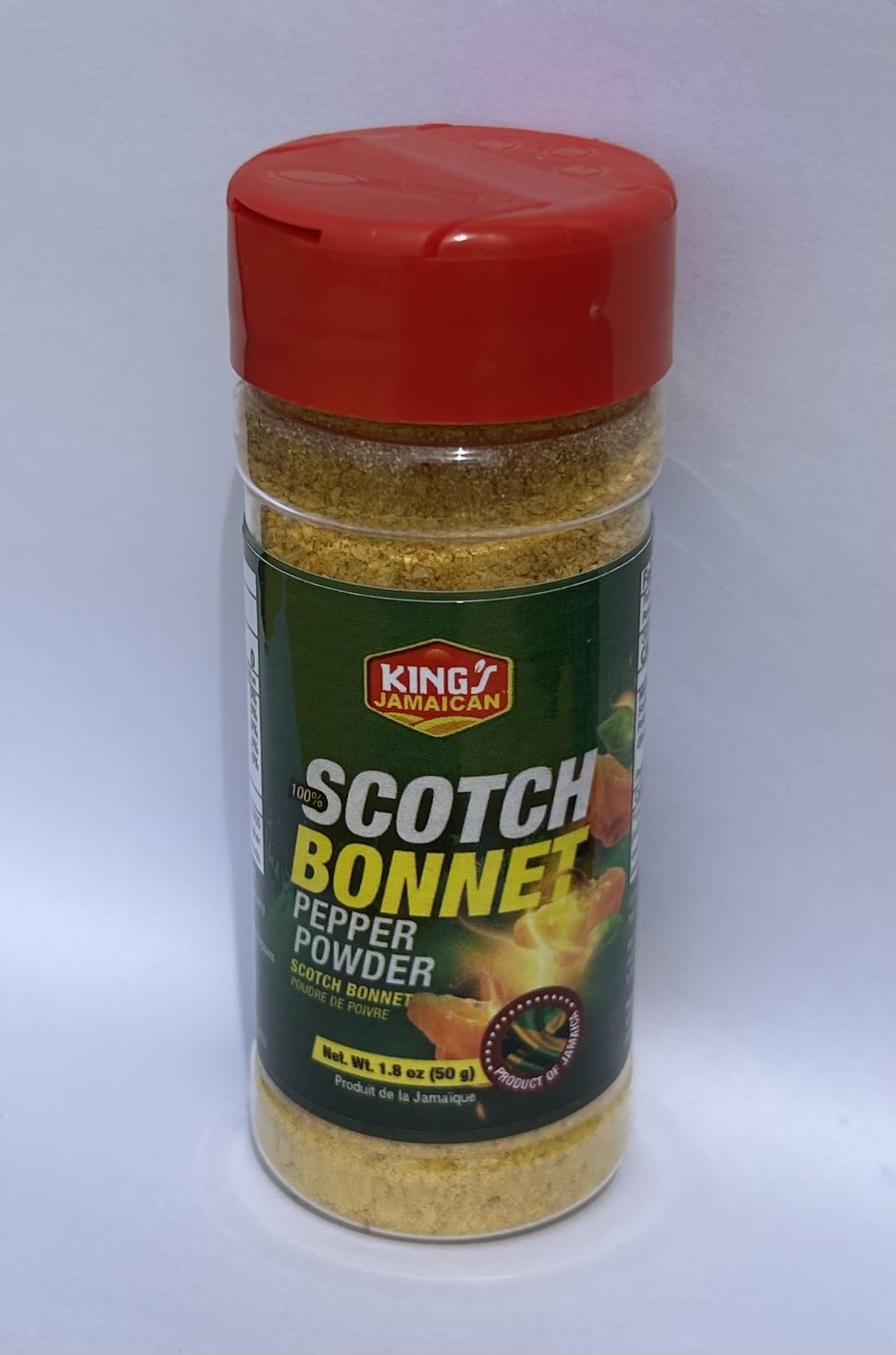 King's Jamaican jar front label showing authentic island pepper and clear packaging benefit