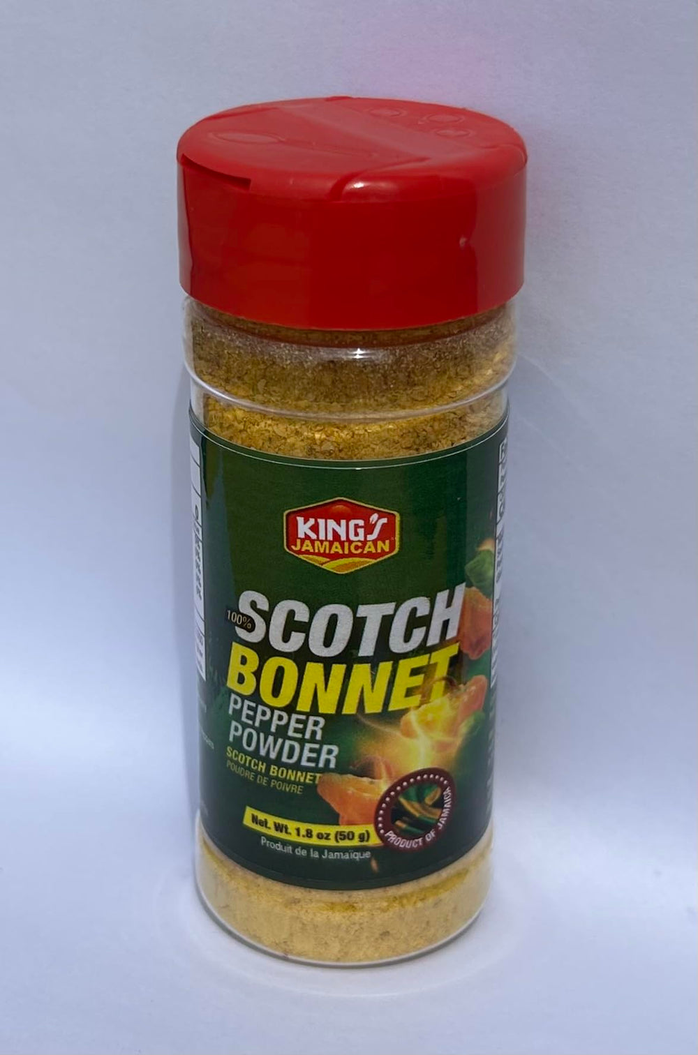 King's Jamaican jar front label showing authentic island pepper and clear packaging benefit