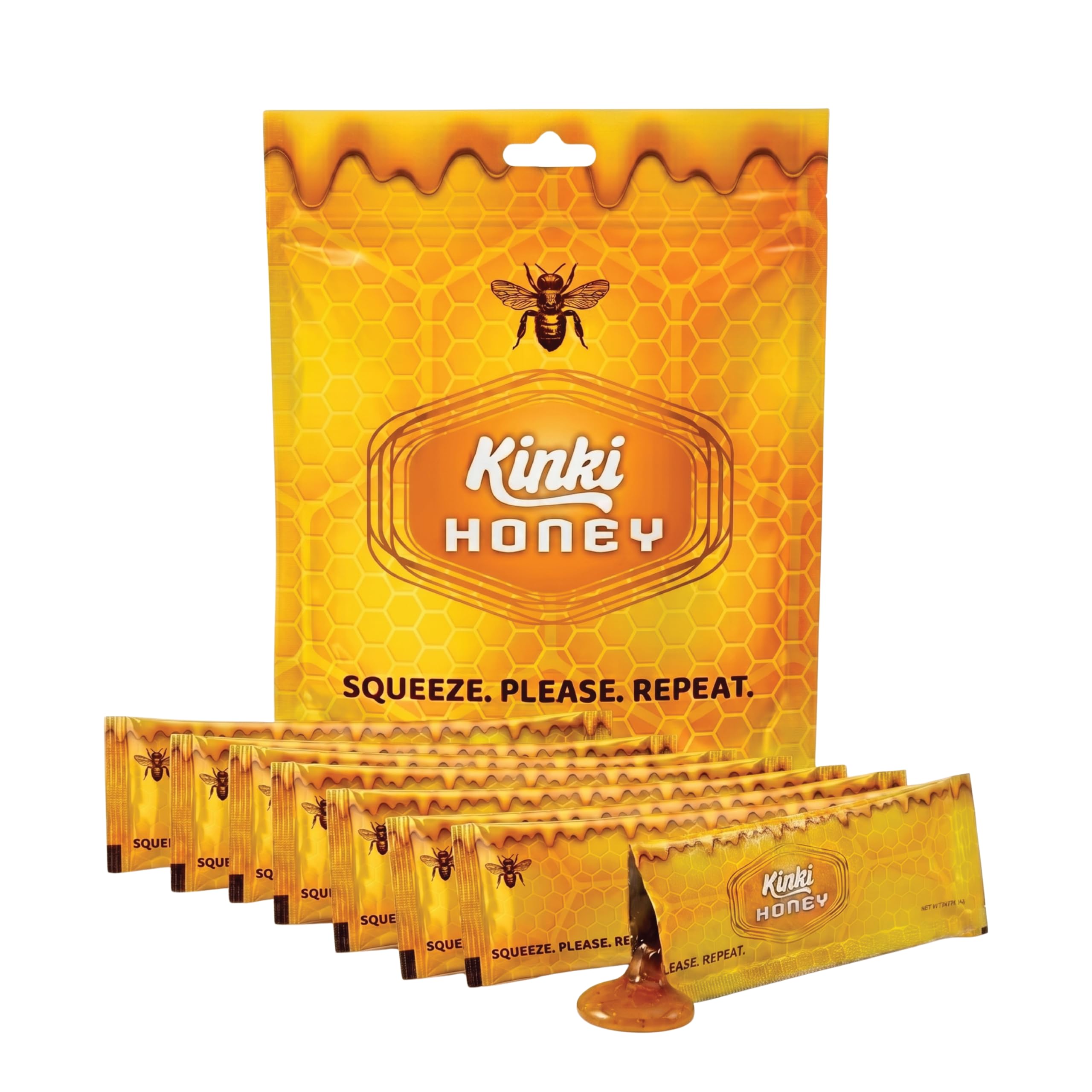 Kinki front packaging showing eight honey sachets and brand clarity for easy use