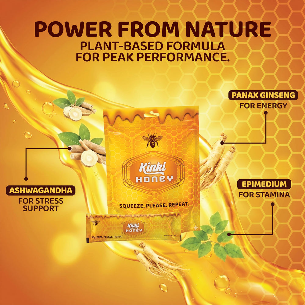 Kinki open sachet close-up showing silky honey texture and smooth taste benefit