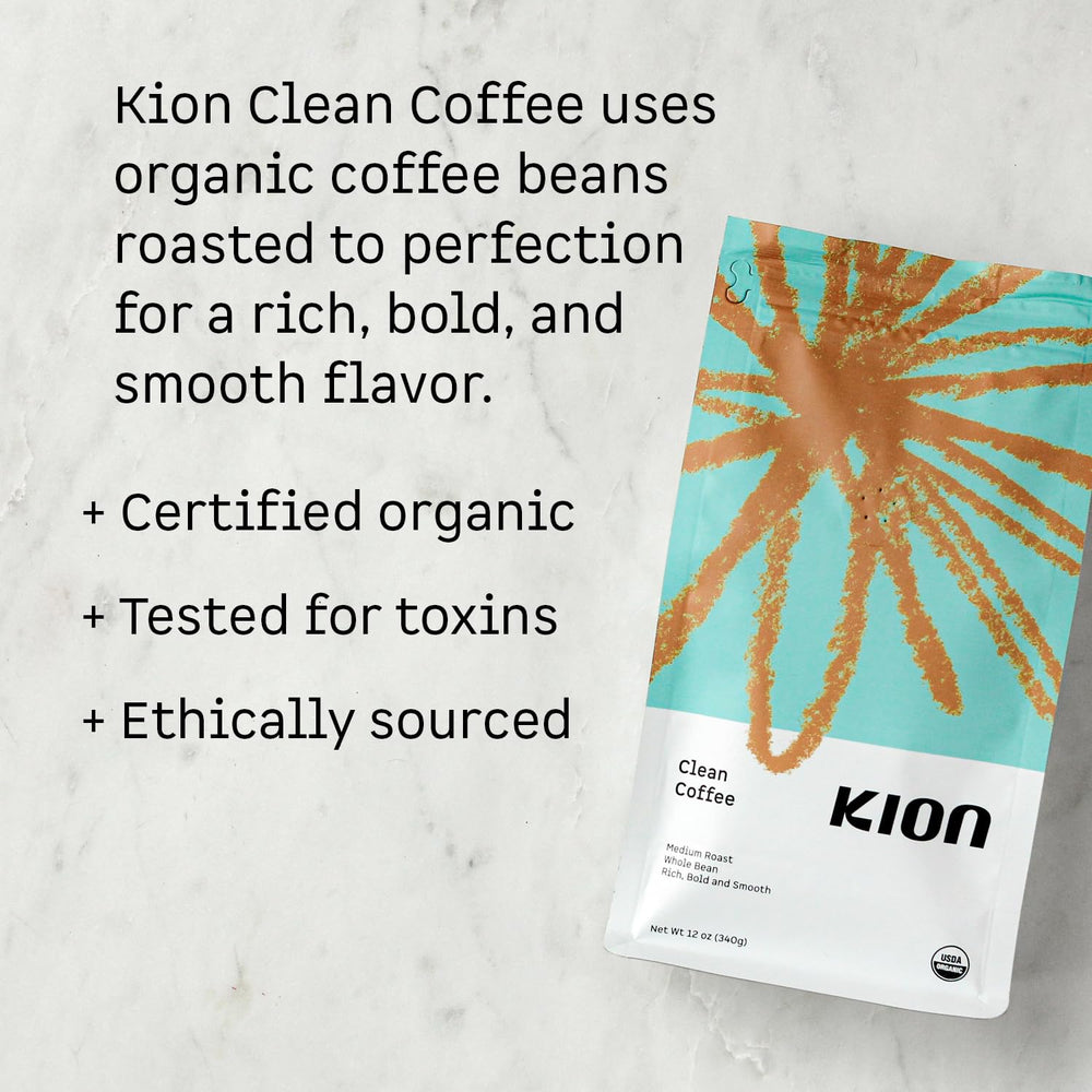 Kion clean coffee bean close-up highlighting texture and freshness benefit