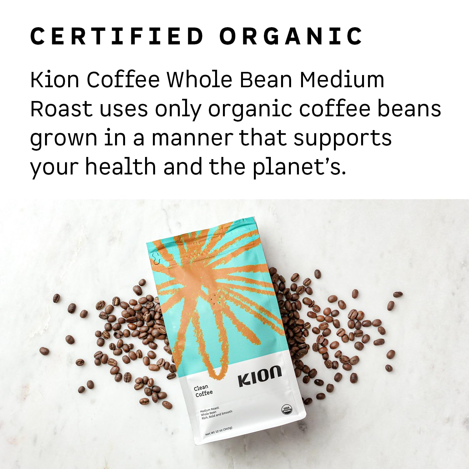 Kion clean coffee beans in hand showing size and specialty-grade benefit