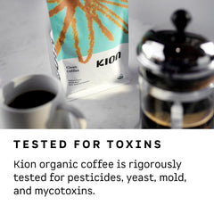 Kion clean coffee label detail showing certifications and transparency benefit