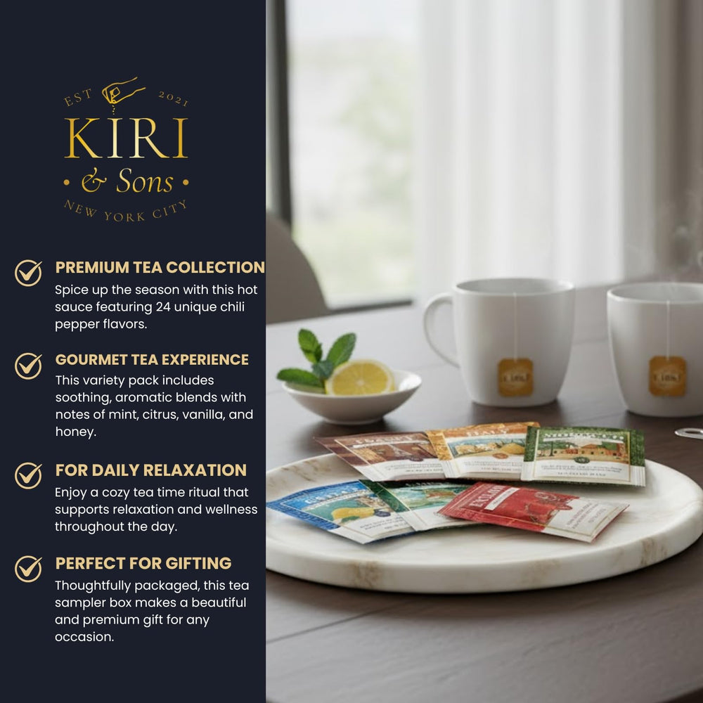 Kiri & Sons assorted tea labels showing country names for easy selection and sampling