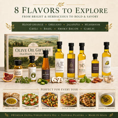 Kiri & Sons bottle lineup of eight flavored oils highlighting variety and choice