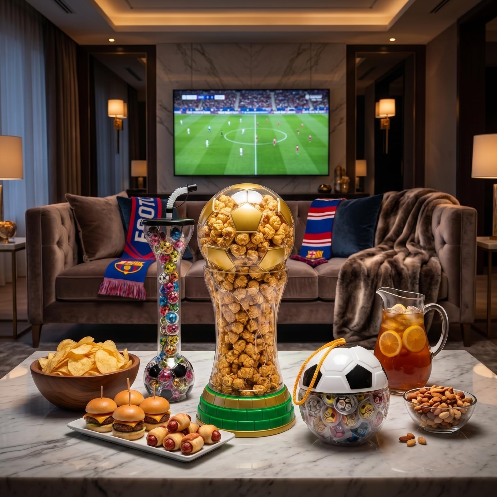 Kiri & Sons snack on party table with soccer decorations for event impact