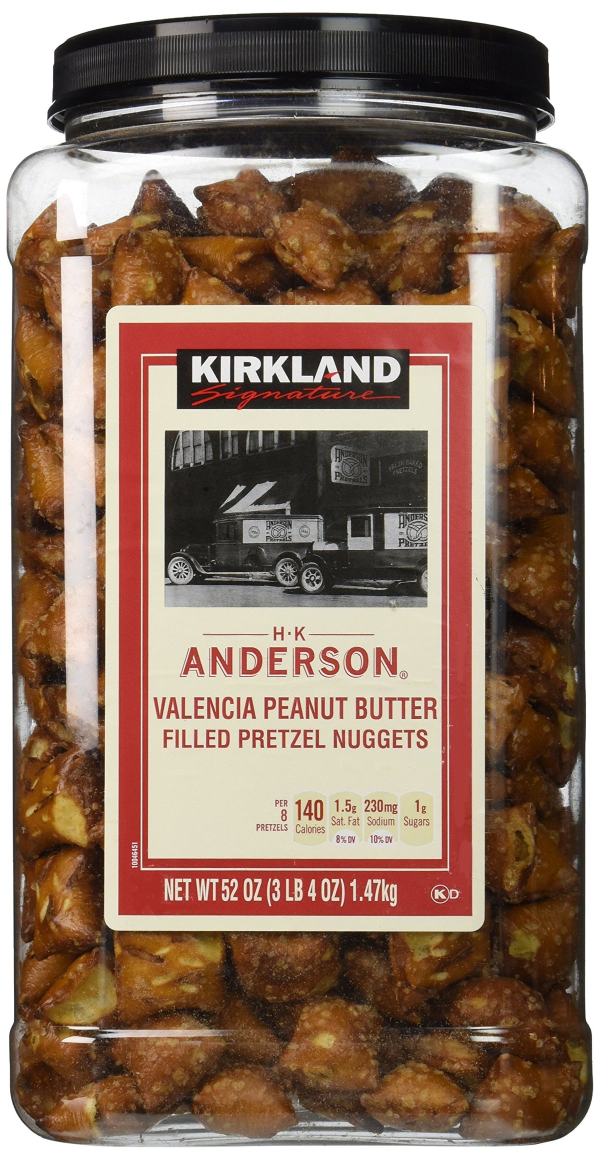 Kirkland Signature front-pack view showing tub and convenience for sharing