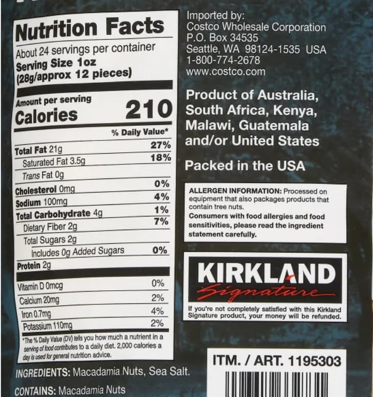 Close-up of Kirkland macadamia nuts texture and roast, highlighting rich crunch and flavor