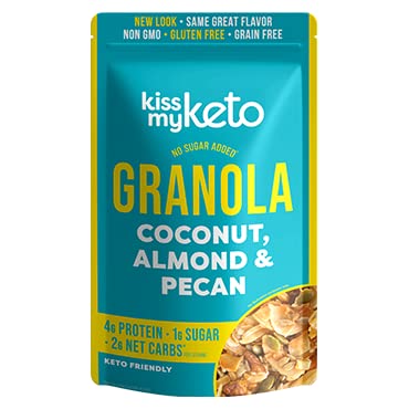 Kiss My Keto bag beside hand for size and portion comparison