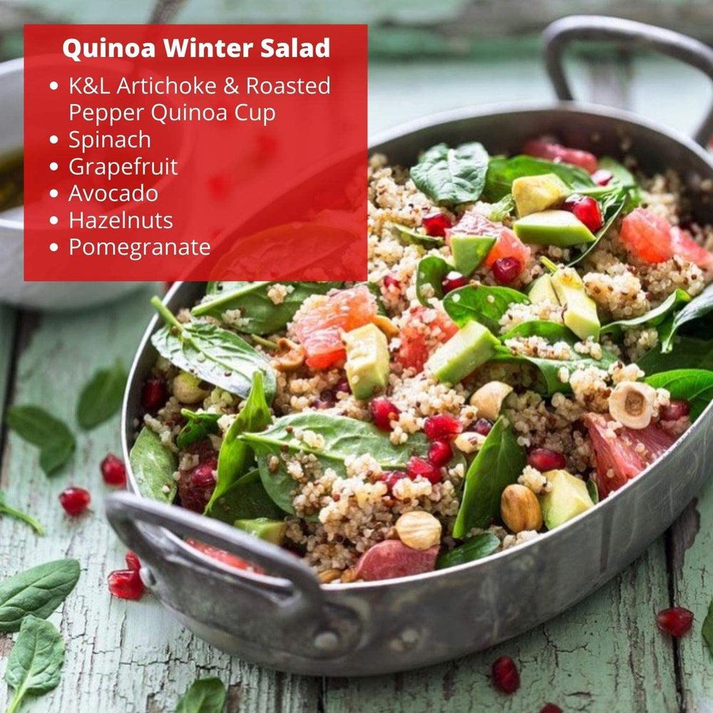 Kitchen & Love quinoa cup on a work desk for fast healthy lunch