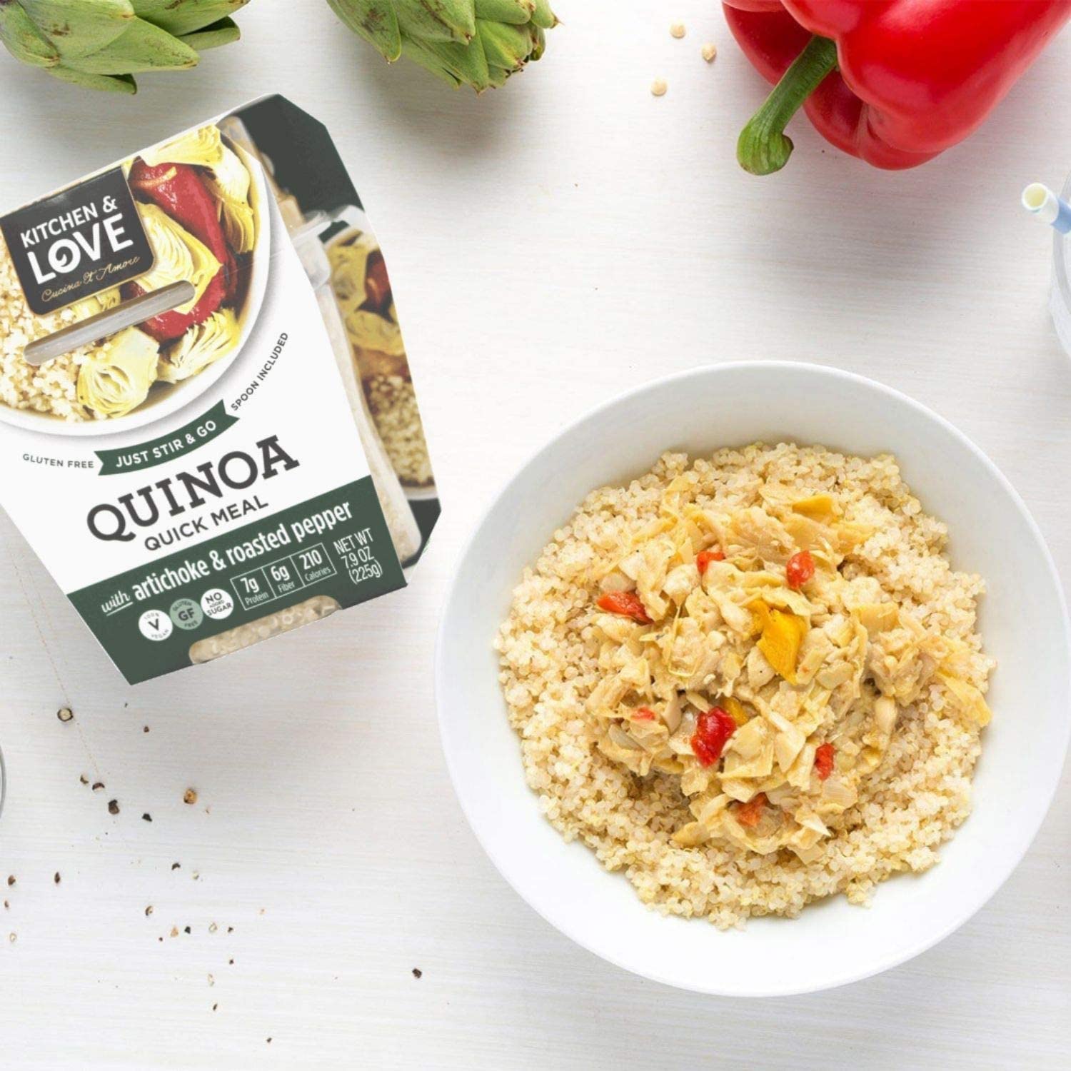 Kitchen & Love cup with included spoon demonstrating no-prep convenience