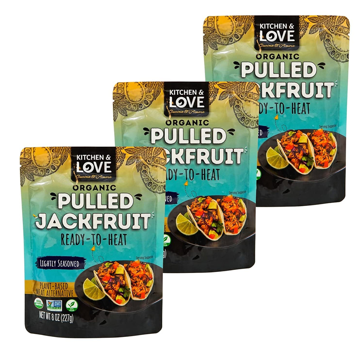 Kitchen & Love front packaging showing organic jackfruit and benefits