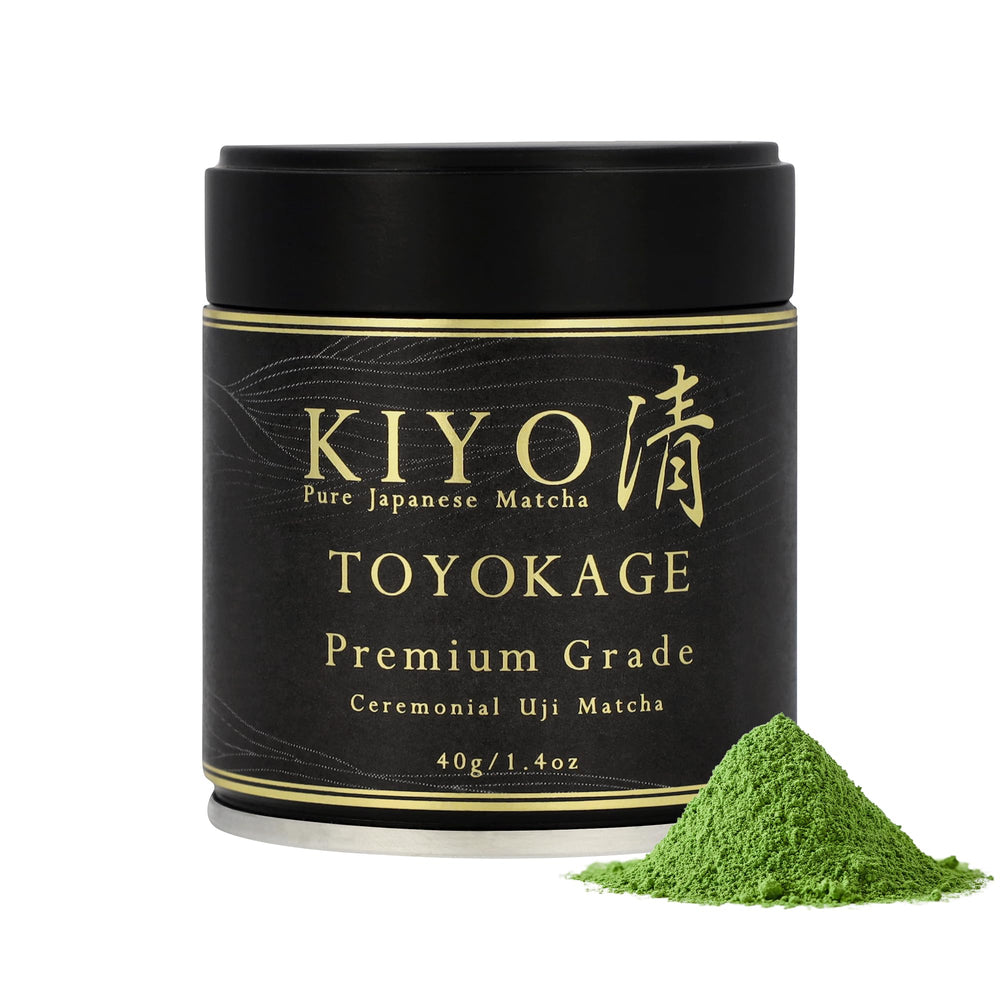 Kiyo Matcha front can showing brand and premium label for freshness